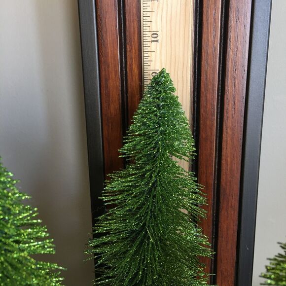 4 Green Glitter Tabletop Decor Bottle Brush Christmas Trees Snow Base 9" x 4" - Picture 9 of 12